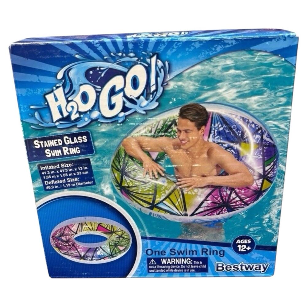 H2O GO! Swimming Tube Stained Glass Graphics Handles Floating Ring 41"